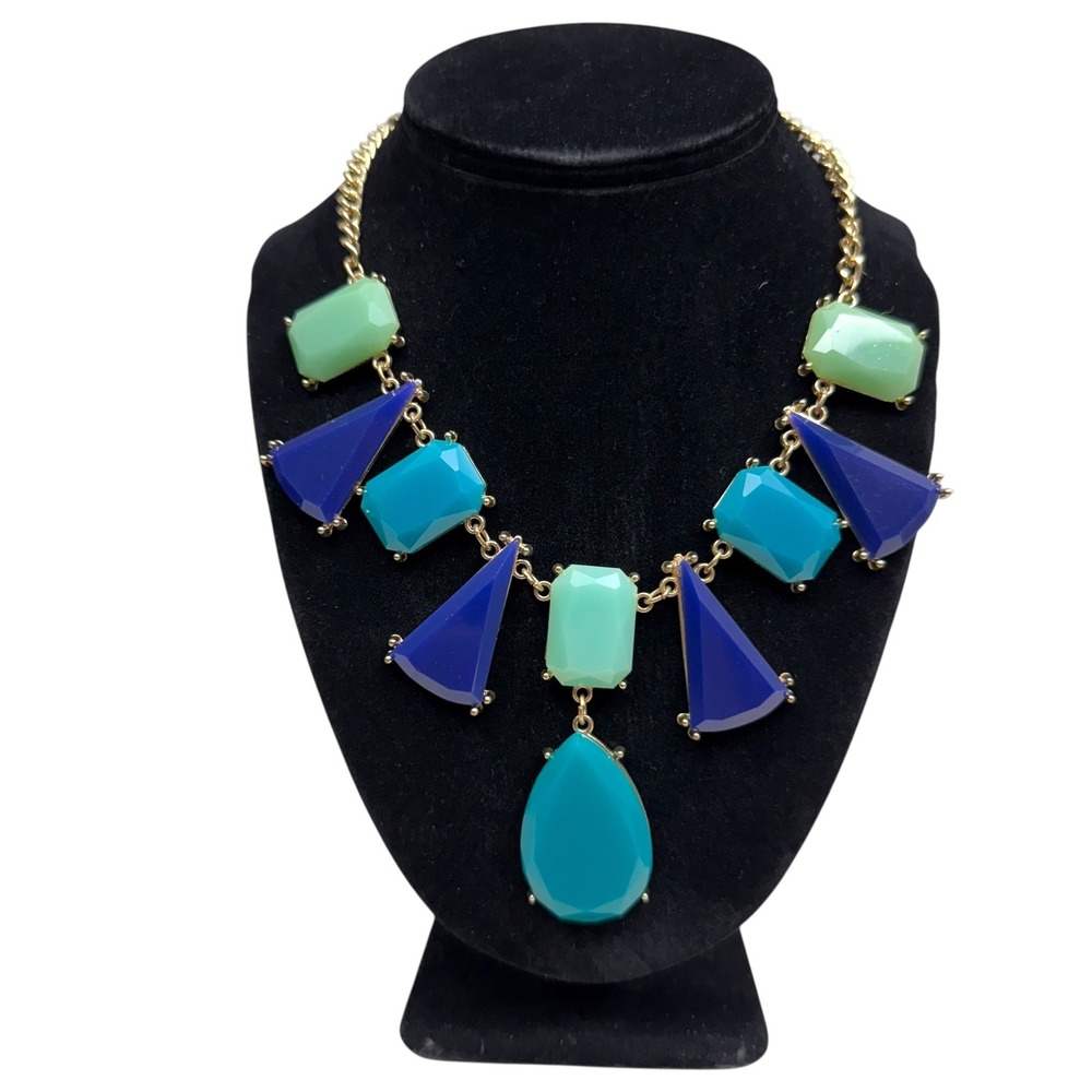 Statement Necklace Colorful Geometric Pendants Gold Tone Chain Jewelry 10.5 in